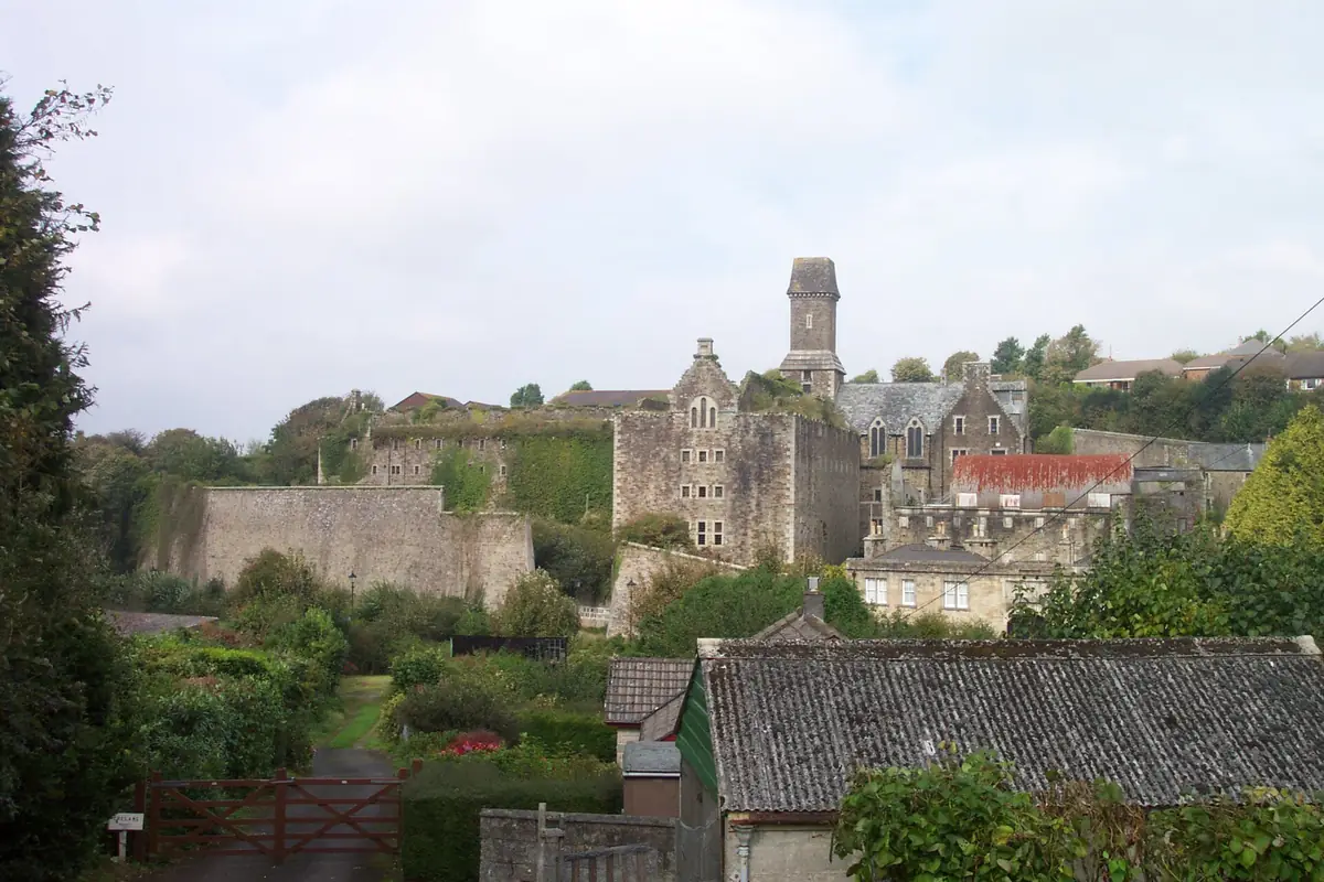 Bodmin Jail's stone buildings seen across the town