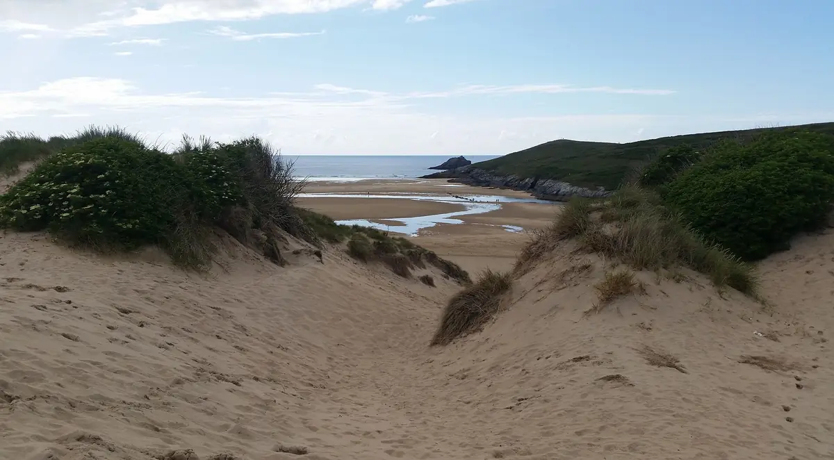 Sand dunes leading down to Crantock beach