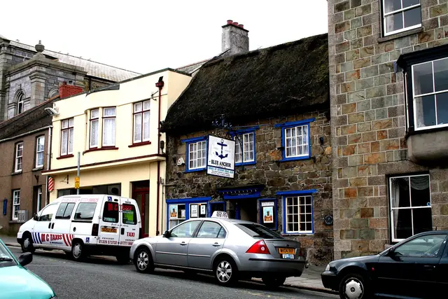 The thatched Blue Anchor pub in Helston