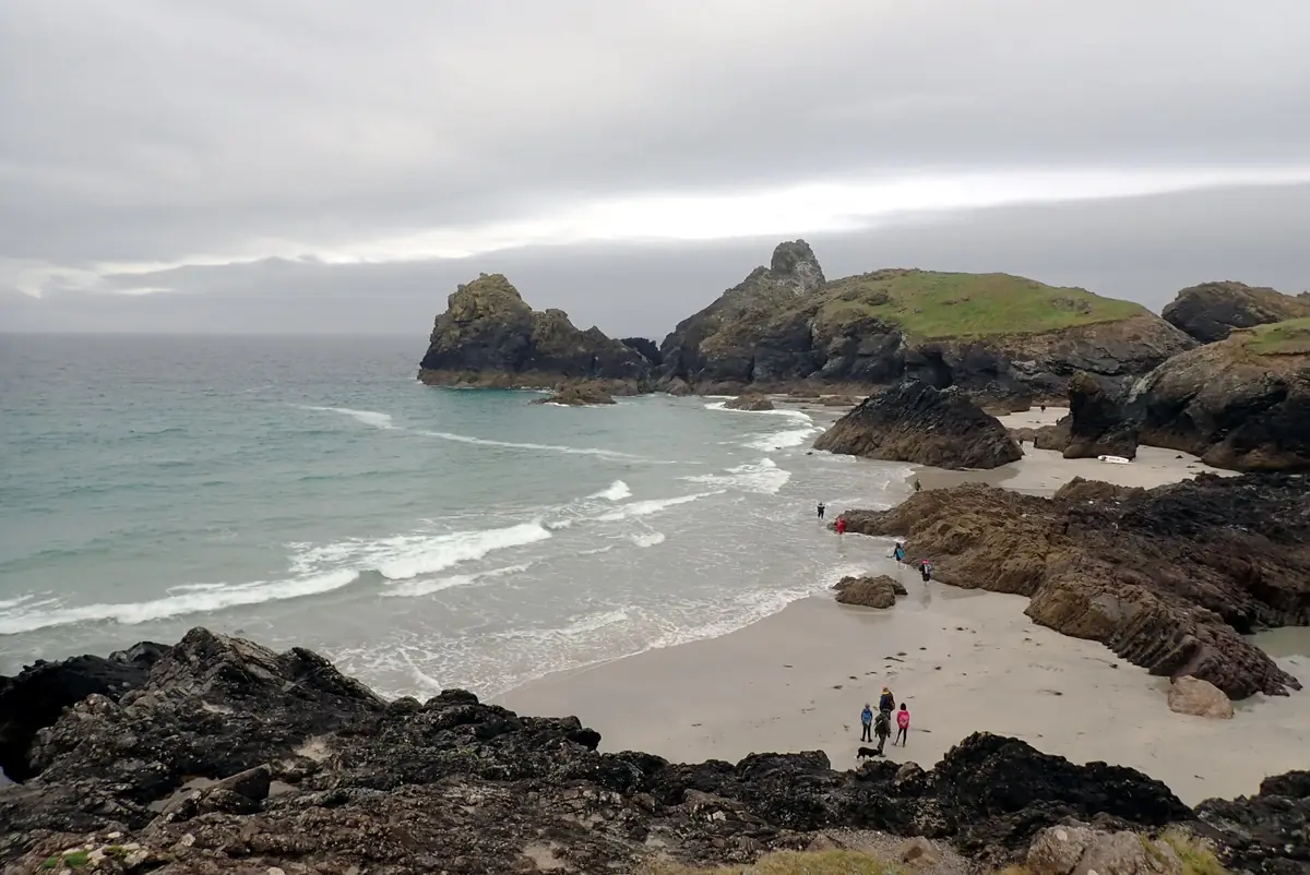 Rock stacks and white sand at Kynance Cove on the Lizard