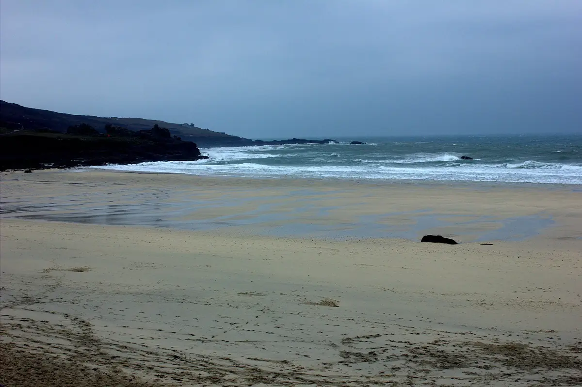 Porthmeor Beach in St Ives on a grey day
